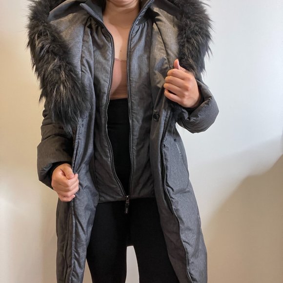 Grey Ookpik Winter Jacket w/ Racoon Fur Trim -M- - Picture 3 of 16
